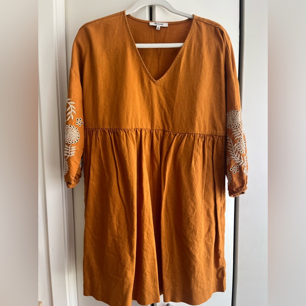 Madewell Rust Orange Embroidered Mini Dress